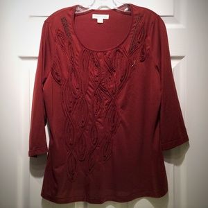 Coldwater Creek top w/ stitching & bead